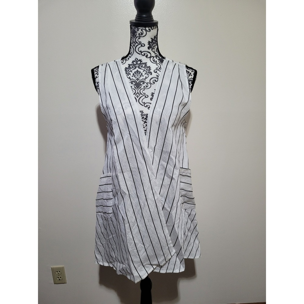 NWT P. Luca‎ Milano Long Vest Duster Women M White Black Striped New